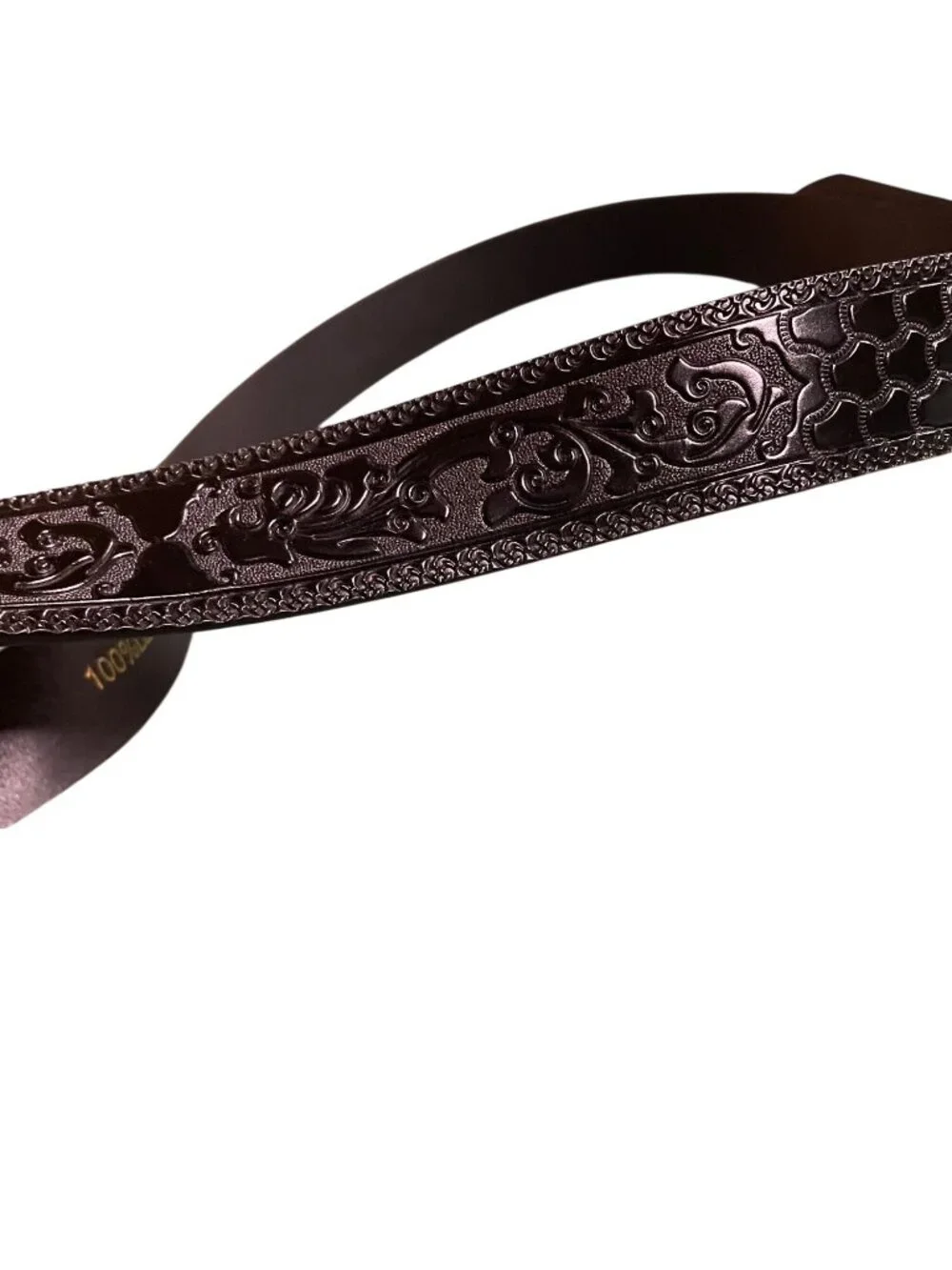 Embossed Dragon Buckle Brown Leather Belt With Gold Detailing Adjustable Fit Orn